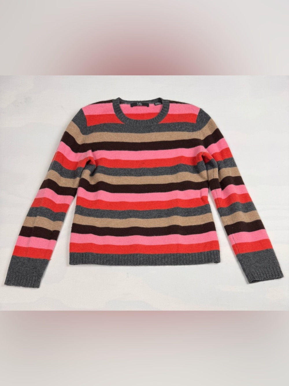 Folio New York Multi Color Stripe 100% Cashmere Crewneck Sweater Women’s M